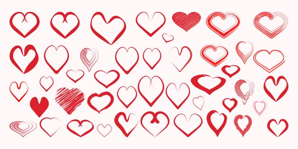 Set Hearts Decorative Design Elements Valentine Day Red Silhouette White — стоковий вектор
