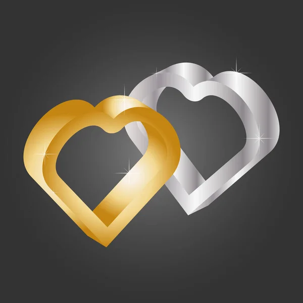 Arany Ezüst Szív Szürke Háttérrel Valentin Napi Romantikus Szimbólum — Stock Vector
