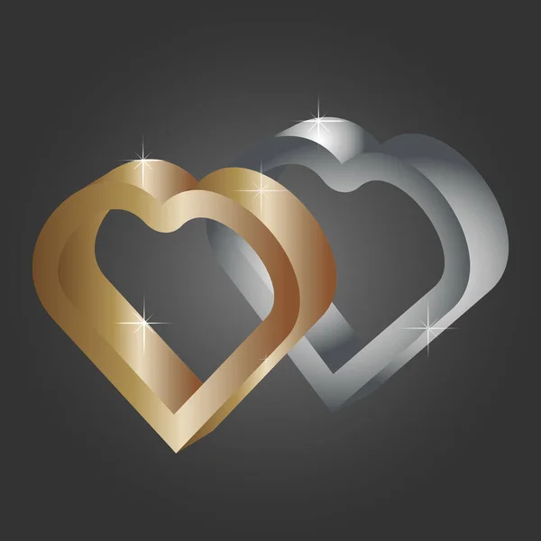 Arany Ezüst Szív Szürke Háttérrel Valentin Napi Romantikus Szimbólum — Stock Vector