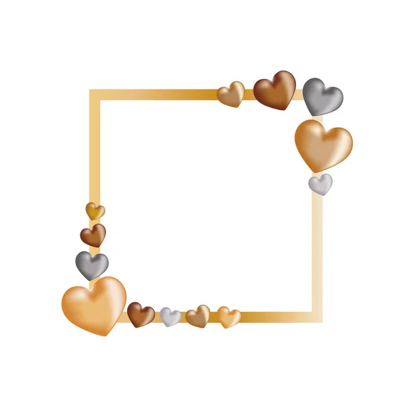 Χρυσό Τετράγωνο Πλαίσιο Καρδιές Σχεδιασμός Φόντου Για Ευχετήρια Κάρτα Banner — Διανυσματικό Αρχείο