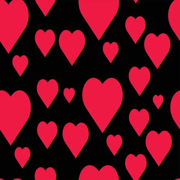Rote Herzen Nahtloses Muster Rottöne Auf Schwarzem Hintergrund Herzsilhouetten Zum — Stockvektor