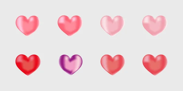 Gerçekçi Kalp Seti Dekoratif Tasarım Elementleri Renkli Kalpler Beyaz Arkaplan — Stok Vektör