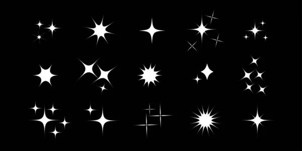 Set Stars White Silhuoette Black Background Vector Eps — Stock Vector