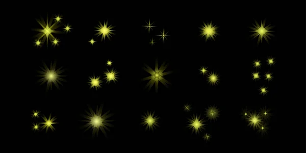 Set Stars Yellow Silhuoette Black Background Vector Eps — Stock Vector