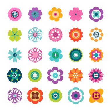 Beyaz arkaplanda renkli çiçek seti Çiçek ikonu Vektör illüstrasyonuName
