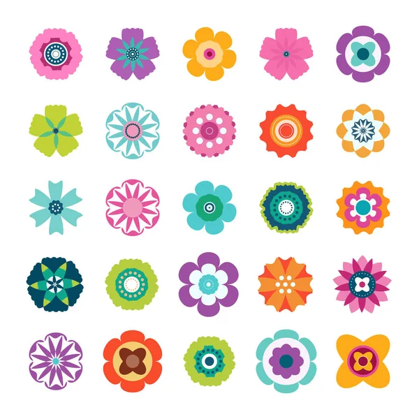 Ensemble Fleurs Colorées Sur Fond Blanc Icône Fleur Illustration Vectorielle — Image vectorielle