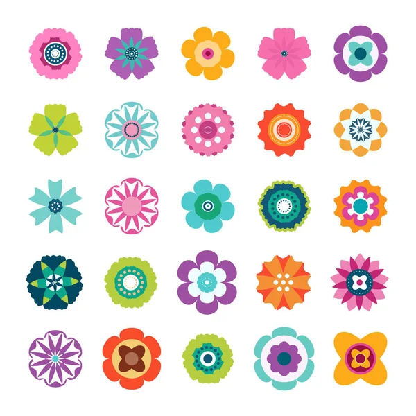 Set Von Bunten Blumen Auf Weißem Hintergrund Blume Symbol Vector — Stockvektor