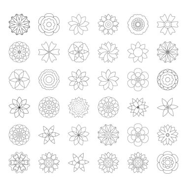 Beyaz arkaplandaki dış plan çiçekleri kümesi Çiçek ikonu Vektör illüstrasyonu 