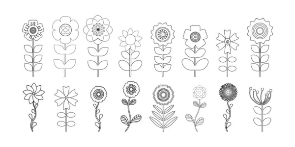Set of outline flowers on white background Flower icon Vector illustration