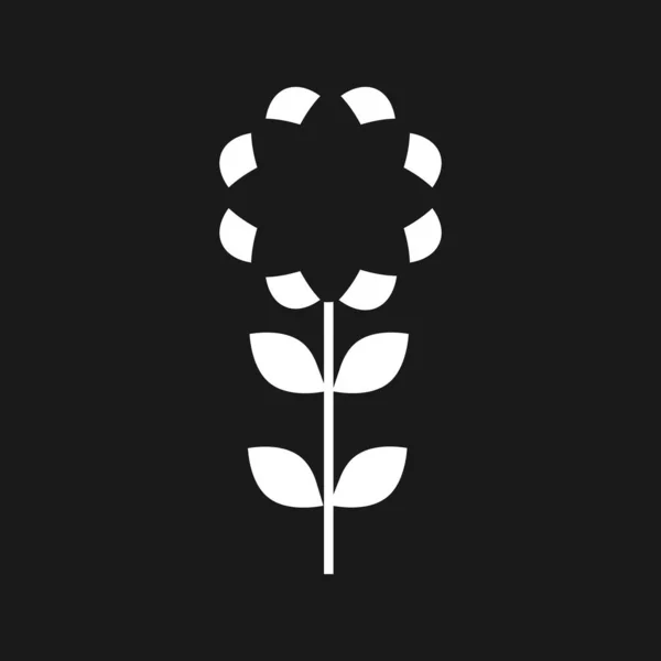 White Flower Leafs Black Background Vector Illustration — 스톡 벡터