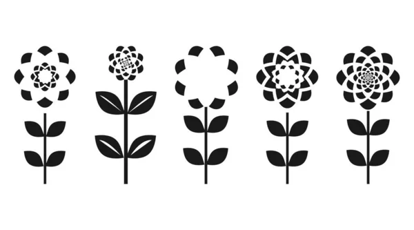 Black Flowers Leafs White Background Vector Illustration — Stock vektor