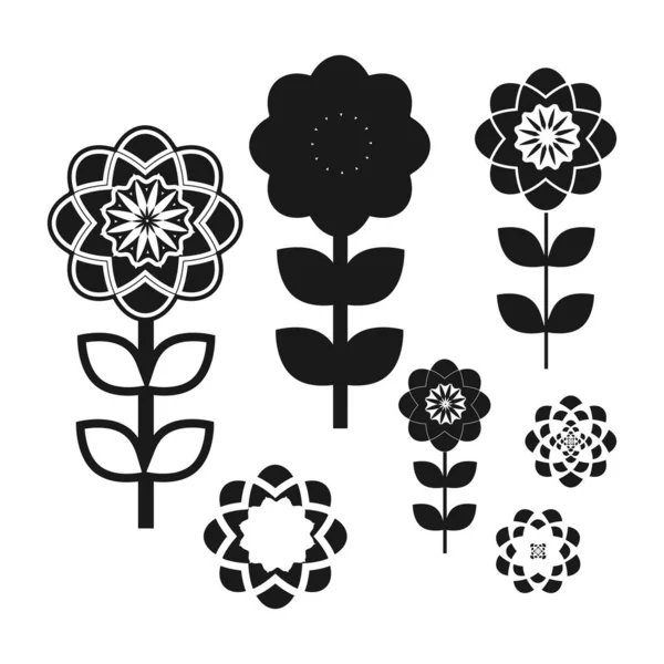 Black Flowers Leafs White Background Vector Illustration — Stock vektor