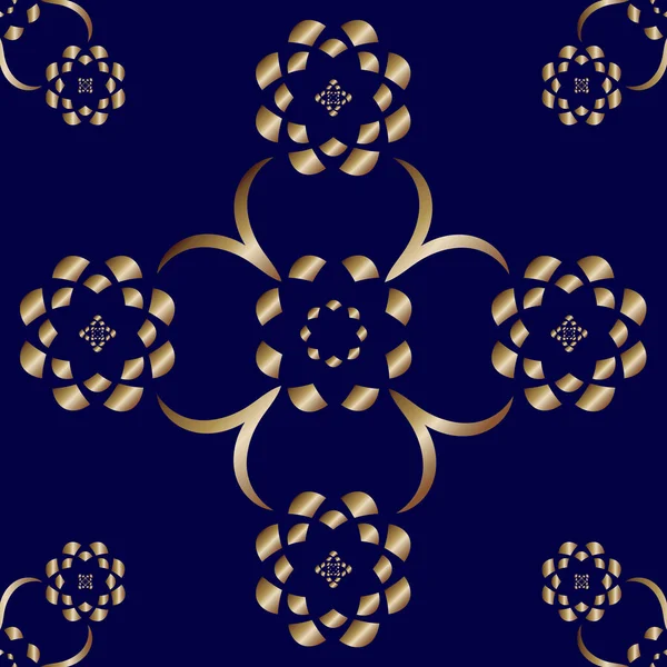 Seamless Pattern Flower Ornament Geometric Shape Vector Dark Blue Background — Διανυσματικό Αρχείο