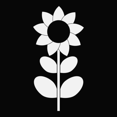 Siyah arkaplan Vektör İllüstrasyonunda Beyaz Çiçek ve Yapraklar