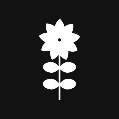 Siyah arkaplan Vektör İllüstrasyonunda Beyaz Çiçek ve Yapraklar