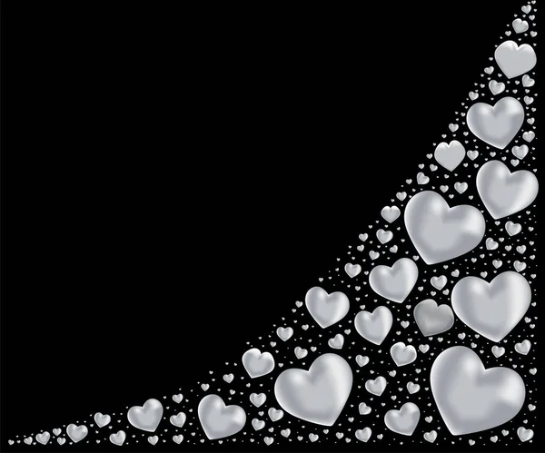 Silver Hearts Black Design Backgrounds Greeting Card Banner Vector Illustration — Stok Vektör