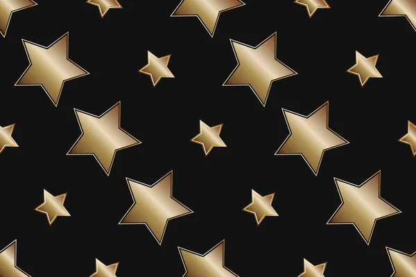 Seamless Pattern Gold Stars Black Background Vector Illustration Texture Wrapping — Stockvektor