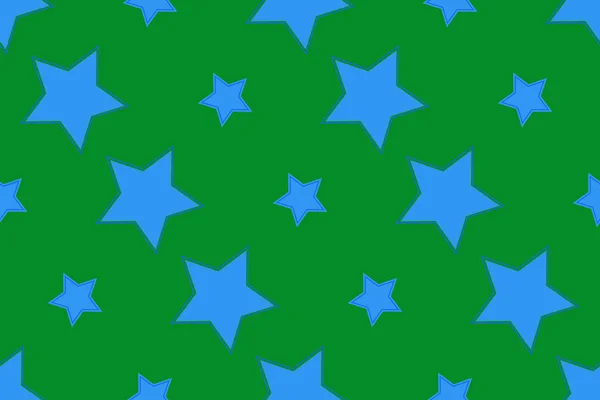 Nahtloses Muster Mit Blauen Sternen Auf Grünem Hintergrund Vector Illustration — Stockvektor