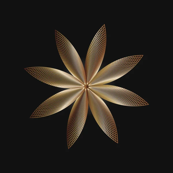 Gold Flower on black background Minimal abstract symbol Circle vortex logo Geometric shape Vector illustration