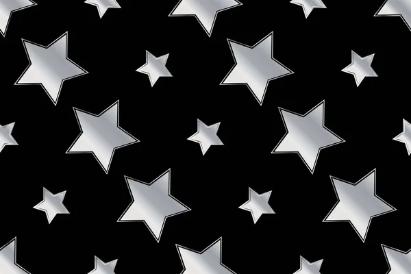 Patrón Sin Costuras Con Estrellas Plata Sobre Fondo Negro Ilustración — Vector de stock