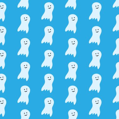 Mavi arka planda hayaletler olan kusursuz Cadılar Bayramı Örnekleri ve kumaş sarma için vektör çizim dokusu