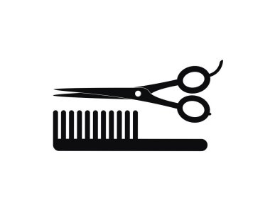 Düz simge makas ve taraklar beyaz arkaplanda izole edilmiş. Güzellik salonu..