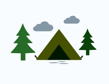 Kamp ikonu. Doğada çılgın bir tatil. Vektör İllüstrasyonu.