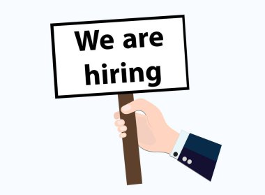 We are hiring. A hand holds a tablet.