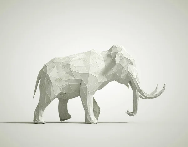 Low poly white elephant on white background. Creative and complex concept. This is a 3d render illustration