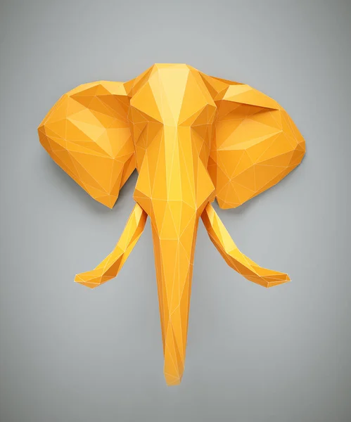 Yellow Low Poly Elephant Head Polygonal Triangular Render Illustration — Stock Photo, Image