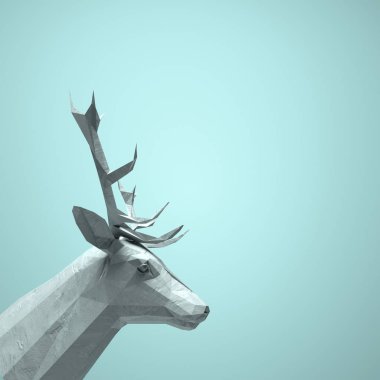 Çokgen bir geyiğin portresi. Vahşi doğa ve seyahat tutkusu konsepti. Bu 3 boyutlu bir çizim.