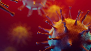 Bulaşıcı bir virüsün mikroskobik görüntüsü. Coronavirus salgını ve salgın konsepti. Bu 3 boyutlu bir çizim.