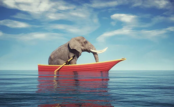 Ελέφαντας Μια Βάρκα Στον Ωκεανό Αυτή Είναι Μια Τρισδιάστατη Απεικόνιση — Φωτογραφία Αρχείου