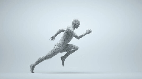Running man made of abstract wires. Chaos and mindfulness concept. This is a 3d render illustration
