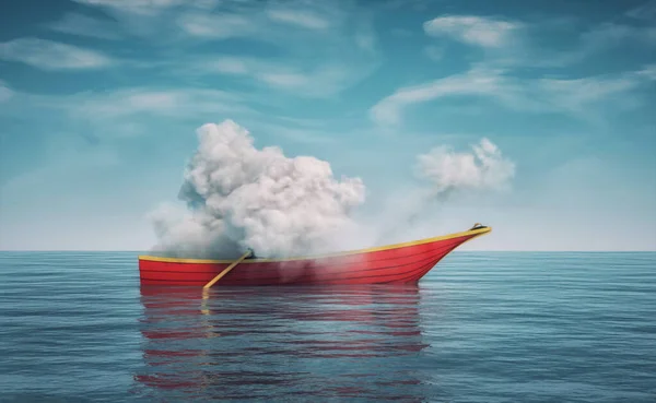 Nuvem Num Barco Oceano Conceito Destino Viagem Sonho Esta Uma — Fotografia de Stock