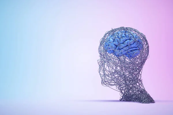 Άντρας Φτιαγμένος Από Καλώδια Ανθρώπινο Εγκέφαλο Μέσα Εγκεφαλική Και Σύνθετη — Φωτογραφία Αρχείου