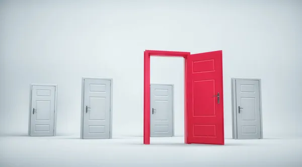 Kırmızı Kapı Bir Grup Kapalı Kapıya Açılıyor Yeni Fırsatlar Karar — Stok fotoğraf