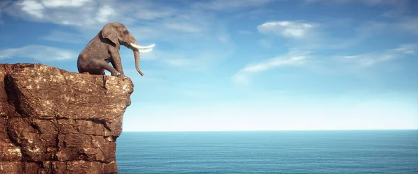 Elefanten Sitter Klippa Och Beundrar Havet Detta Render Illustration — Stockfoto
