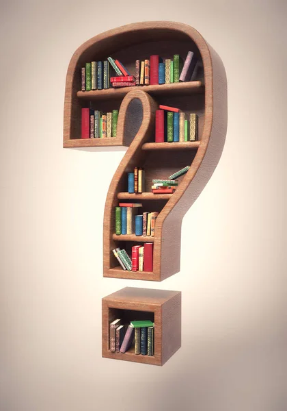 疑問符としての図書館 答えと自己開発を見つける これは3Dレンダリング図です — ストック写真