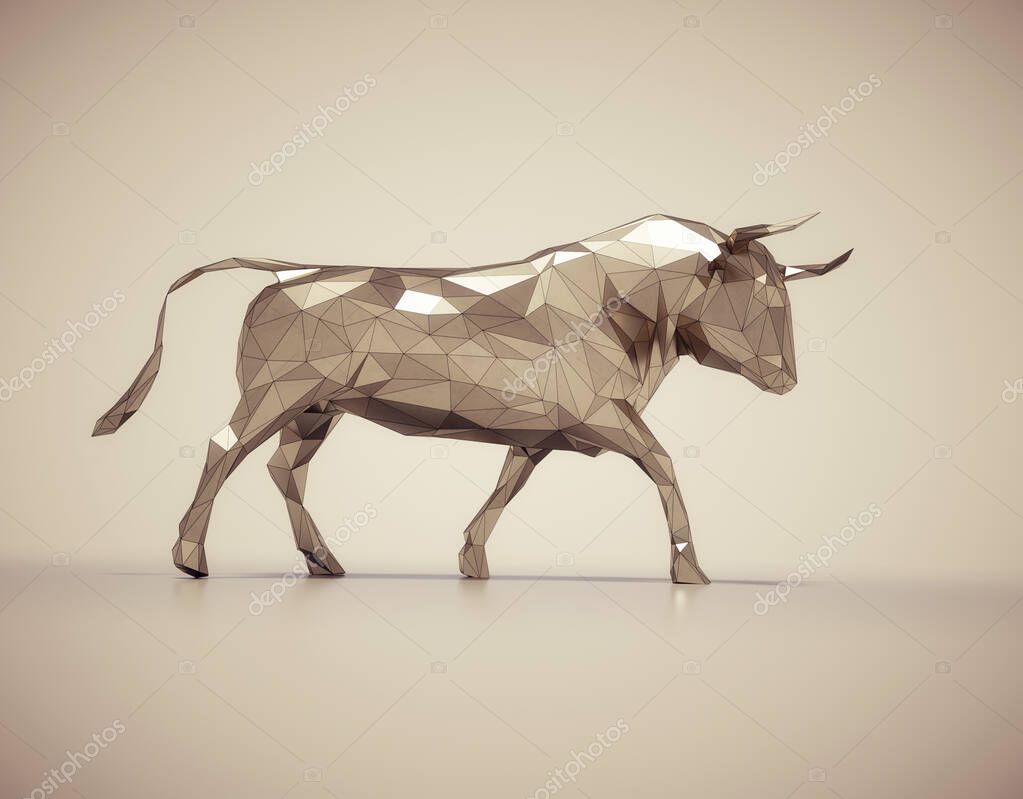 Bull made of polygons on studio background. This is a 3d render illustration