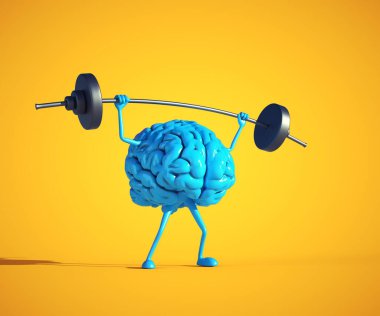 Blue human brain lifting weight. Private lessons and knowledge concept. This is a 3d render illustration