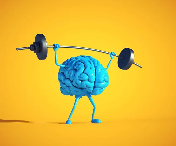 Blue Human Brain Lifting Weight Private Lessons Knowledge Concept Render — Fotografia de Stock