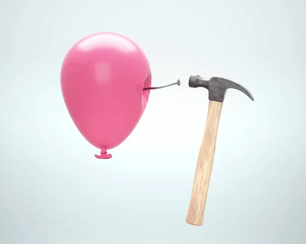 Nail Hit Hammer Breaks Balloon Strong Mindset Indestructible Strategy Concept — Stock Photo, Image
