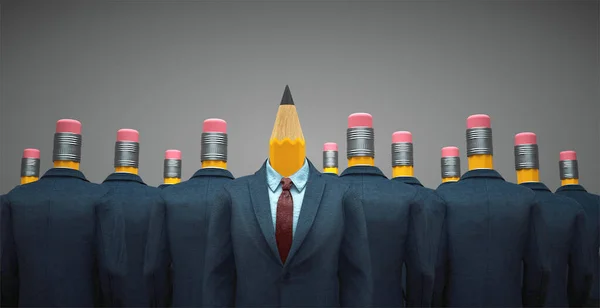 Grupo Homem Negócios Com Lápis Vez Cabeça Destaca Conceito Multidão — Fotografia de Stock