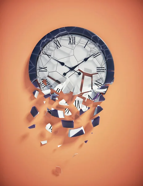 Сломанные Часы Стене Дидлайн Выжидательная Концепция Render Illustration — стоковое фото