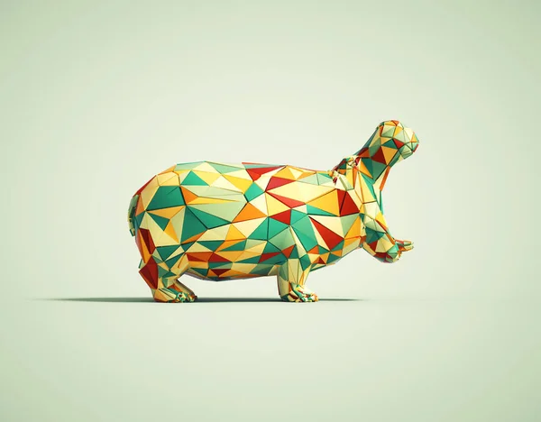 Colorful Low Poly Hippopotamus White Background Creative Complex Concept Render — Stock Photo, Image