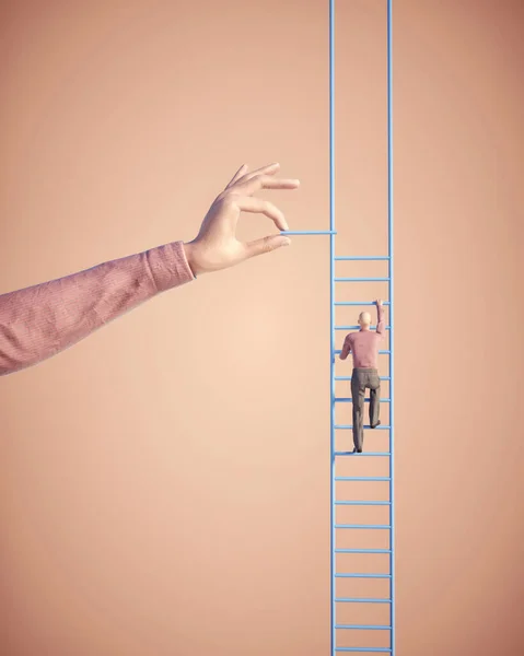 Adam Merdivene Tırmanıyor Finansal Destek Yardımcı Konsepti Boyutlu Bir Çizim — Stok fotoğraf