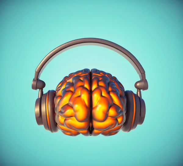 Menselijk Brein Met Koptelefoon Meditatie Beschouwing Concept Dit Een Weergave — Stockfoto
