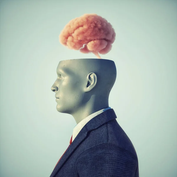 Homme Avec Moitié Tête Cerveau Comme Nuage Pensée Créative Concept — Photo