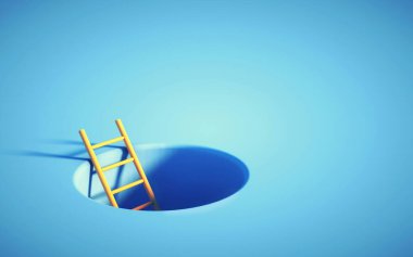 Ladder rises up from a hole in the ground. Escape and growth concept . This is a 3d render illustration . clipart